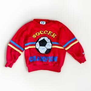 RARE Vintage Sweatshirt Boys Youth 6 Red Blue Crewneck Soccer Applique 80s 90s
